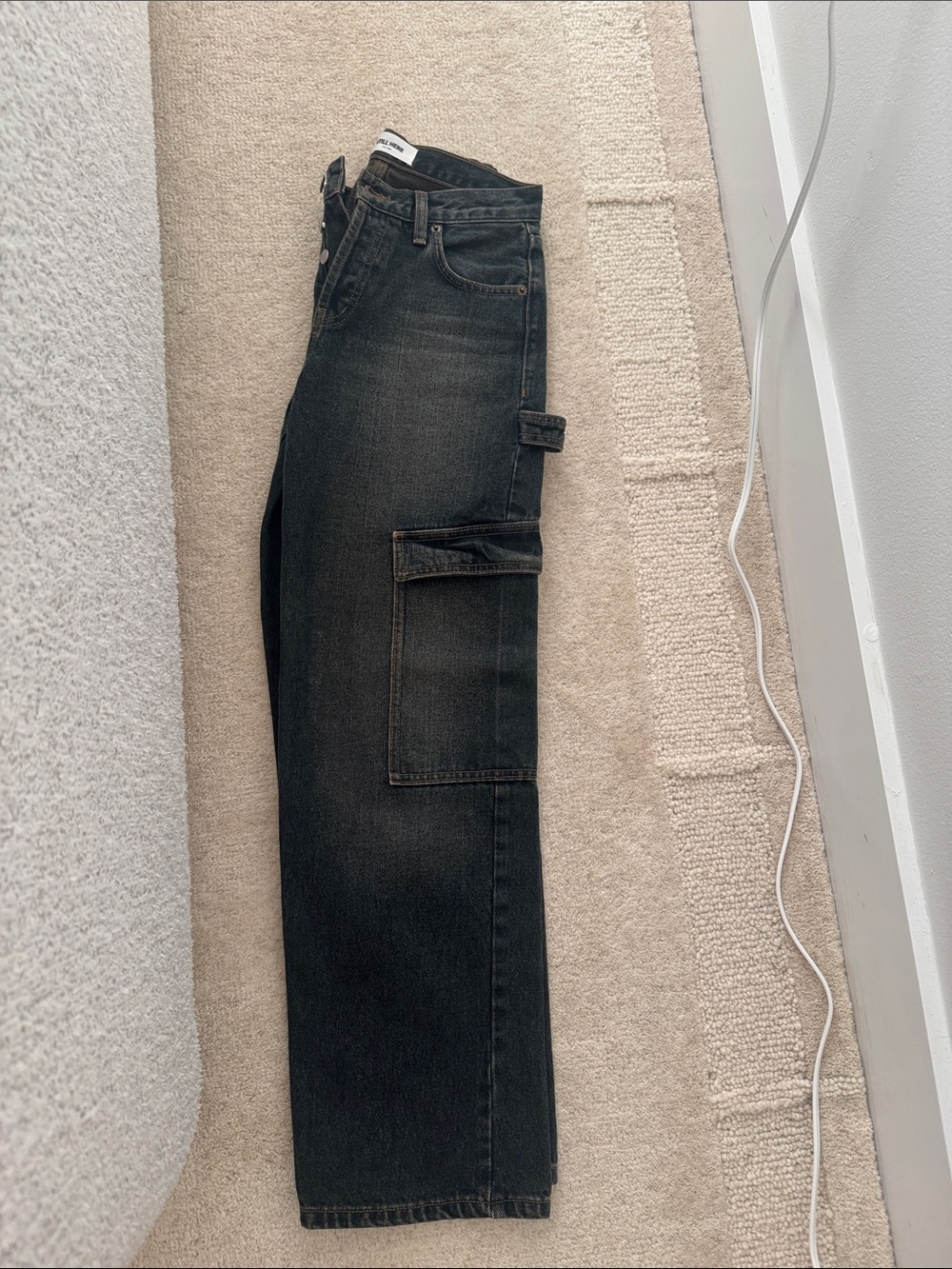 Women's Black Cargo Wide-Leg Jeans